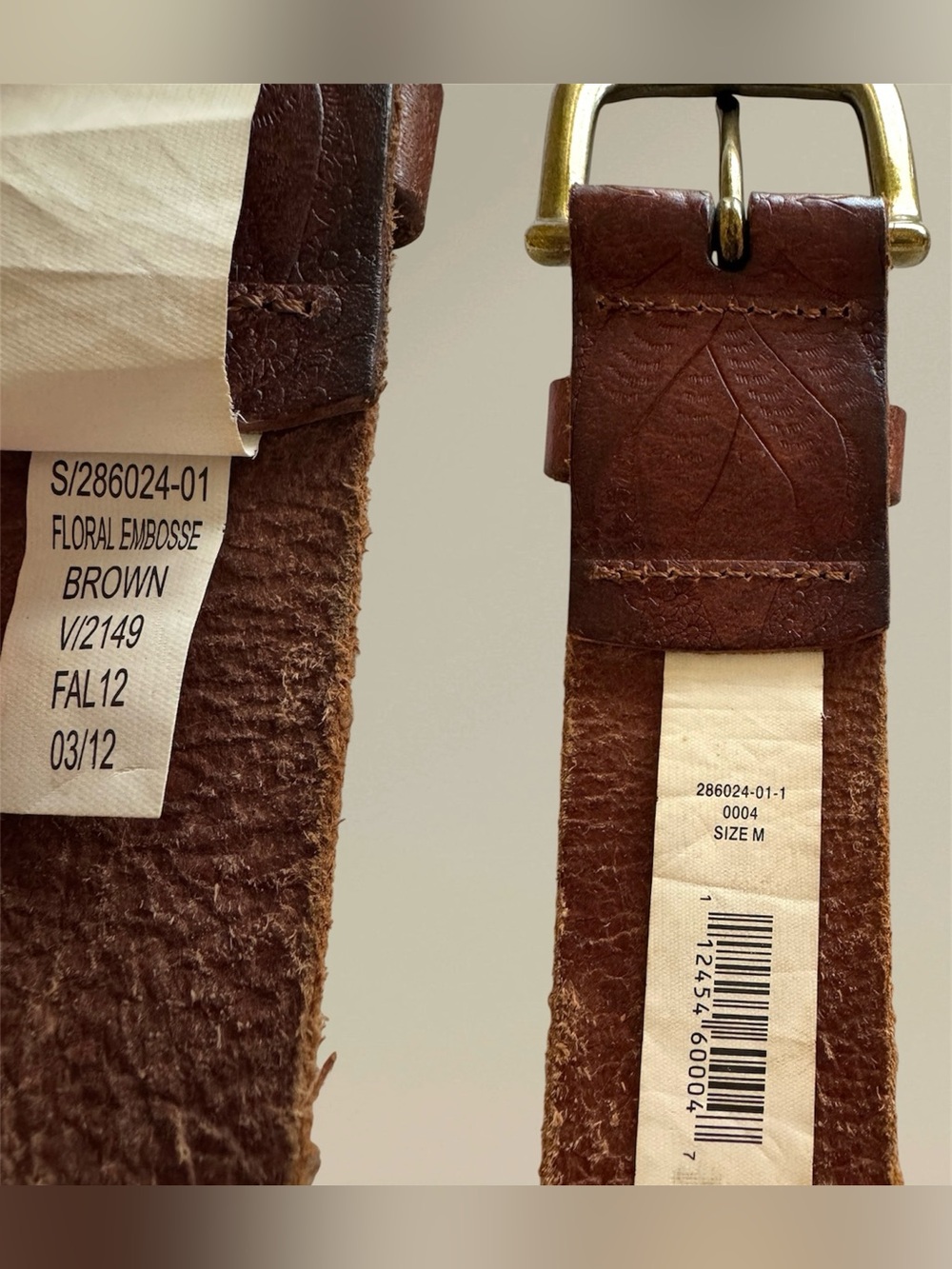 🛍️SALE🛍️ GAP Women's Floral Embossed Genuine Leather Belt with Brass-Tone Buckle - Picture 10 of 12